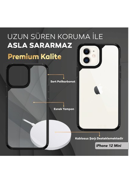 iPhone 12 Mini 5.5 Inç Için Tasarlanan 1 Paket Temperli Cam Ekran Koruyucu + 1 Paket Kamera Lens Koruyucu (Askeri Sınıf Koruma) Darbeye Dayanıklı Ultra-Ince Defender Kılıf