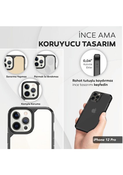 iPhone 12 Pro 6.1 Inç Için Tasarlanan 1 Paket Temperli Cam Ekran Koruyucu + 1 Paket Kamera Lens Koruyucu (Askeri Sınıf Koruma) Darbeye Dayanıklı Ultra-Ince Defender Kılıf