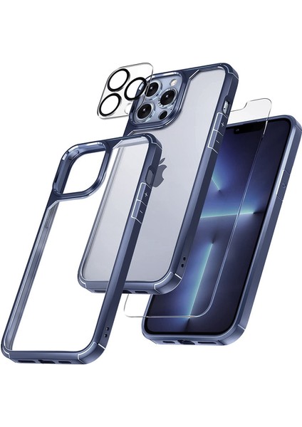 iPhone 13 Pro Max 6.7 Inç Için Tasarlanan 1 Paket Temperli Cam Ekran Koruyucu + 1 Paket Kamera Lens Koruyucu (Askeri Sınıf Koruma) Darbeye Dayanıklı Ultra-Ince Defender Kılıf