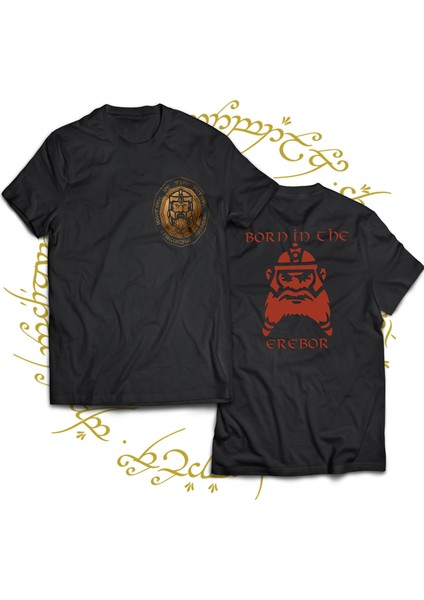 Lotr Dwarf Çift Baskılı %100 Pamuk Siyah Büyük Beden T-Shirt