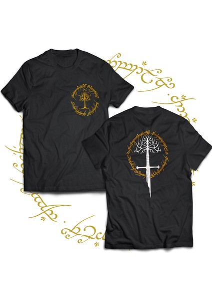 Lotr Narsil Çift Baskılı %100 Pamuk Siyah Büyük Beden T-Shirt