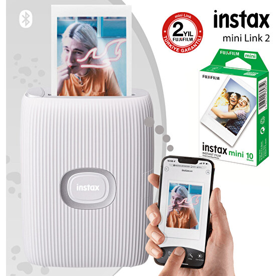 Instax Mini Link 2 Beyaz Akıllı Telefon Yazıcısı ve 10'lu Mini Film
