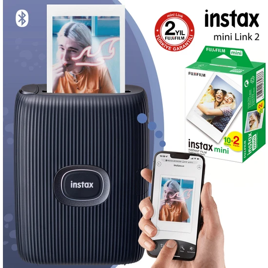 Instax Mini Link 2 Uzay Mavisi Akıllı Telefon Yazıcısı ve 20'li Mini Film