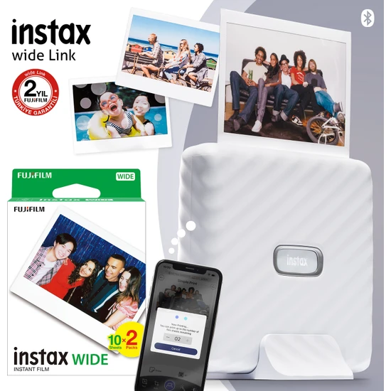 Instax Wide Link Beyaz Akıllı Telefon Yazıcısı + 20'li Film