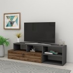 Arnetti Duru Modern Tasarım Tv Ünitesi – Kapaklı Ve Raflı, Ceviz Antrasit