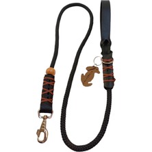 Balkonda Köpek gezdirme kayışı boyun tasması hakiki deri saplı kalın kancalı siyah halat kalınlık:12mm uzunluk:120cm dog leash B2-4