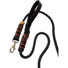 Balkonda Köpek gezdirme kayışı boyun tasması hakiki deri saplı kalın kancalı siyah halat kalınlık:12mm uzunluk:120cm dog leash B2-4