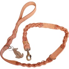 Balkonda Köpek gezdirme kayışı boyun tasması hakiki süet deri antik kalın kancalı taba rengi kalınlık:4mm genişlik:2,5cm uzunluk:120cm dog leash B1-7