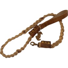 Balkonda Köpek gezdirme kayışı boyun tasmalı hakiki deri saç örgü halat kalınlık:1,5cm genişlik:3cm gezdirme kayışı:120cm tasma: ayarlamalı dog leash TB2-12