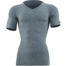 V Yaka Kısa Kol Unisex Gri Termal 1263