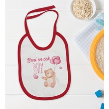 Bk Kids Beni En Çok Dayım Sever Tasarımlı Kırmızı Bebek Mama Önlüğü-1