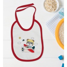 Bk Kids Sevimli Pilot Tasarımlı Kırmızı Bebek Mama Önlüğü-1