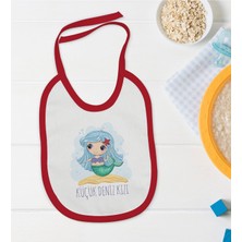 Bk Kids Küçük Deniz Kızı Tasarımlı Kırmızı Bebek Mama Önlüğü-1