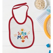 Bk Kids Super Mom Tasarımlı Kırmızı Bebek Mama Önlüğü-1