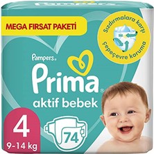 Prima Bebek Bezi Aktif Bebek 4 Beden 74 Adet Mega Fırsat Paketi