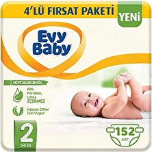 Evy Baby Bebek Bezi 2 Beden Mini 4'lü Fırsat Paketi, Beyaz, 152 Adet