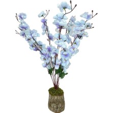 Nettenevime Yapay Çiçek Ahşap Kütük Saksılı Mavi Bahardalı Palmiye Ağacı Salon Bitkisi 50CM