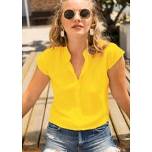 Rengamoda Dokuma Viskon Kumaş Gömlek(Sarı)