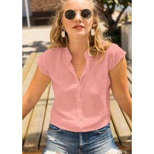 Rengamoda Dokuma Viskon Kumaş Gömlek(Pembe)