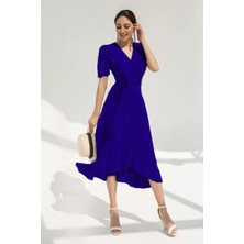 Rengamoda Krep Kumaş Midi Boy Kuşaklı Elbise (Renk Seçenekli)