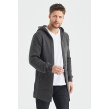 Cool Tarz Erkek Füme Kapüşonlu Cepli Panço Triko Hırka