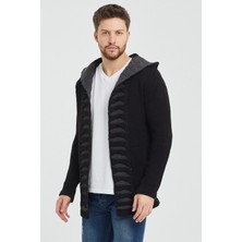 Cool Tarz Erkek Siyah Desenli Panço Triko Hırka