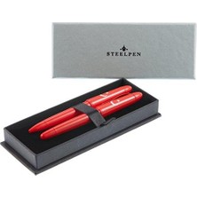 Steelpen Pearl 4500 Bayrak Dolma Kalem + Tükenmez Kalem Set, Kırmızı