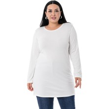 Disentis Modest Kadın Büyük Beden Yuvarlak Yaka Uzun Kollu Ekru Viskon Body