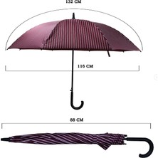 Sunlife 8 Telli Otomatik Fiberglass Baston Çizgili Bordo Renkli Yağmur Şemsiyesi