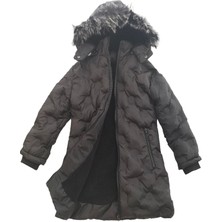 Week Kız Çocuk Kapüşonlu Mont Kürklü Peluş Astarlı Uzun Kol Midi Model Düz Renk