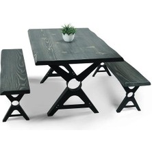 Entema Doğal Ağaç Masif Kütük Masa ( Metal Ayak ) 90CM x 150CM + 2 Bank Bench