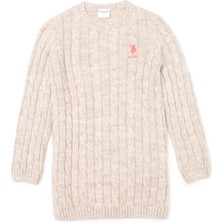 U.S. Polo Assn. Kız Çocuk Krem Melanj Triko Elbise 50253395-VR159