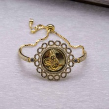 925 Gümüş 925 Ayar Gümüş Altın Kaplama  Osmanlı Tuğrası Asansörlü Bileklik