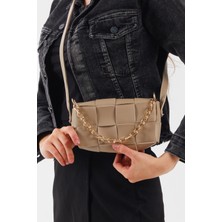 Power Speed  Kadın Vizon Örgülü Deri Zincir Detaylı Bel ve Kol Çantası