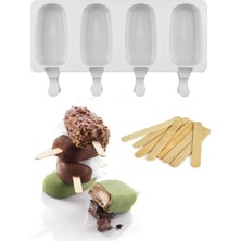 Etkin Etiket Magnum Dondurma Kalıbı - Antrasit Gri Renk - 4'lü Silikon Dondurma Kalıbı - +50 Adet Çubuk Içinde