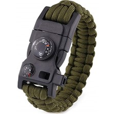 Outdoor Outlet Paracord Paraşüt Ipi Bileklik - Ateş Başlatıcı-Düdük-Pusula-Termometre - Çok Amaçlı Kit (Haki)