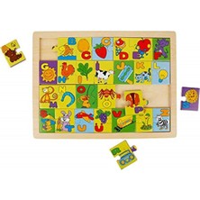 Woody Ahşap Resimli Alfabe Puzzle Eğitici ve Zeka Geliştiren Oyuncak