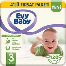 Evy Baby Bebek Bezi 3 Beden (5-9 Kg)Midi %100 Doğal Pamuk, 120 Adet