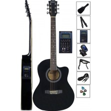 Midex GRX-50EQ Kesik Kasa Siyah Ekolayzerli Elektro Akustik Gitar Full Set 4/4 (Çanta Tuner Askı Jak Kablo Capo)