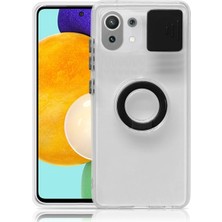 Ally Xiaomi Mi 11 Lite Kılıf Sürgülü Kamera Lens Korumalı Yüzük Standlı Silikon Kılıf ALL-35506