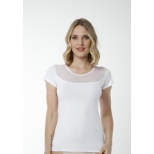 Hmd 2436 Pamuklu Kısa Kollu Kadın Atlet - Beyaz