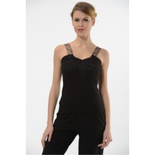 Hmd 2444 3'lü Pamuk Dantel Askılı Kadın Atlet - Siyah