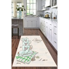 Viyana Home Dijital Baskılı Kaymaz Taban Yıkanabilir Fincan Desenli Modern Mutfak Halısı VHM-HM-588