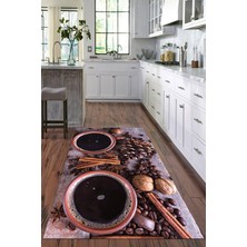 Viyana Home Dijital Baskılı Kaymaz Taban Yıkanabilir Kahve Desenli Modern Mutfak Halısı VHM-HM-596