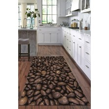 Viyana Home Dijital Baskılı Kaymaz Taban Yıkanabilir Kahve Desenli Modern Mutfak Halısı VHM-SD-181