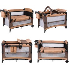 Tommybaby Tedy Oyun Parkı Beşik Alüminyum Malzeme ile Bej Renk 70 x 110 cm Tekerlekli ve Taşınabilir