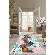 Viyana Home Dijital Baskılı Kaymaz Taban Yıkanabilir Çiçekli Salon Halısı Mutfak Halısı Yolluk VH-HS-371