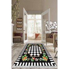 Viyana Home Dijital Baskılı Kaymaz Taban Yıkanabilir Çiçekli Salon Halısı Mutfak Halısı Yolluk VH-HS-521