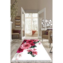 Viyana Home Dijital Baskılı Kaymaz Taban Yıkanabilir Çiçekli Salon Halısı Mutfak Halısı Yolluk VH-HS-547