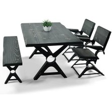 Entema Doğal Ağaç Masif Kütük Masa 75CM x 145CM 1 Bank + 2 Sandalye